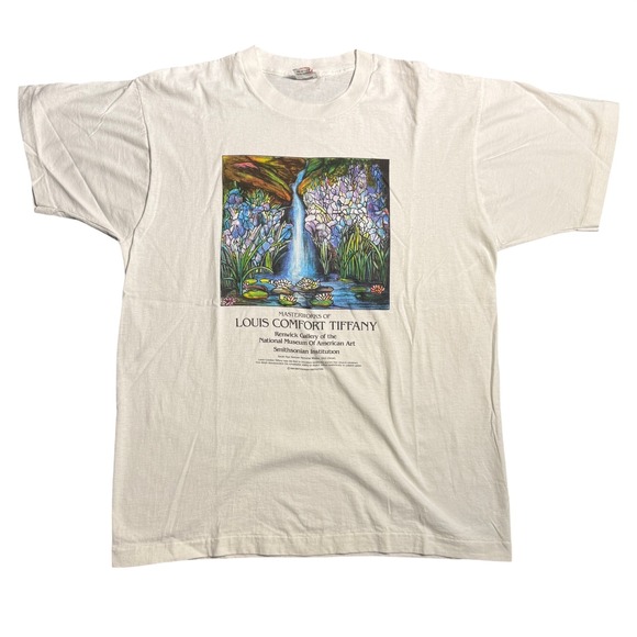 Vintage 1989 Louis Comfort Tiffany Smithsonian Art T-Shirt White XL USA Made